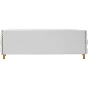 Meridian Modern White Vegan Leather Sofa with Gold Accents