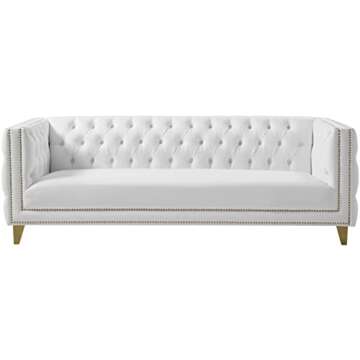 Meridian Modern White Vegan Leather Sofa with Gold Accents