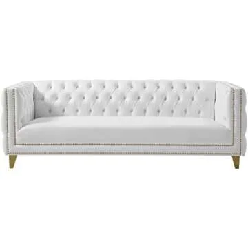 Meridian Modern White Vegan Leather Sofa with Gold Accents