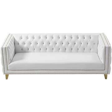 Meridian Modern White Vegan Leather Sofa with Gold Accents