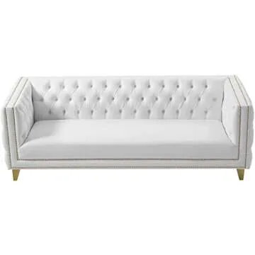 Meridian Modern White Vegan Leather Sofa with Gold Accents