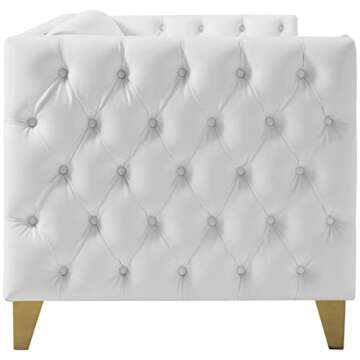 Meridian Modern White Vegan Leather Sofa with Gold Accents