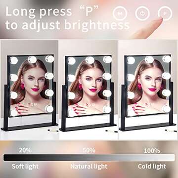 NUSVAN Vanity Mirror with Lights,Makeup Mirror with Lights with 9 Dimmable LED Bulbs, 3 Color Lighti...