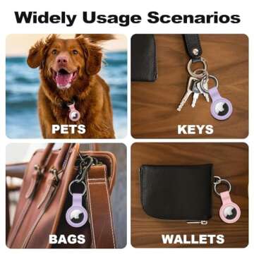 【2 Pack】 Linsaner Compatible with AirTag Case Keychain Air Tag Holder Silicone AirTags Key Ring Cases Tags Chain Apple AirTag GPS Item Finders Accessories，Pink+Purple