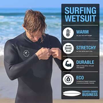 Ho Stevie! Men’s Surfing Wetsuit - Chest Zip Fullsuit - Warm Superstretch 3/2mm or 4/3mm Neoprene w/GBS Seams (Black 3/2mm, 3XL (Extra Extra Extra Large))