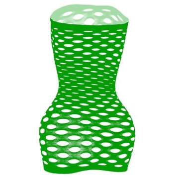 Vorifun Sexy Womens Strapless Fishnet Lingerie Sleepwear Mini Dress Tube Chemise Bodysuit One Size (Christmas Green)