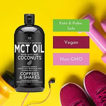 Radha Beauty Premium MCT Oil Made only from Non-GMO Coconuts - 15.8oz. Keto, Paleo, Gluten Free and Vegan Approved.