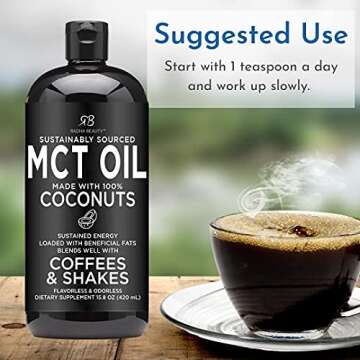 Radha Beauty Premium MCT Oil Made only from Non-GMO Coconuts - 15.8oz. Keto, Paleo, Gluten Free and Vegan Approved.