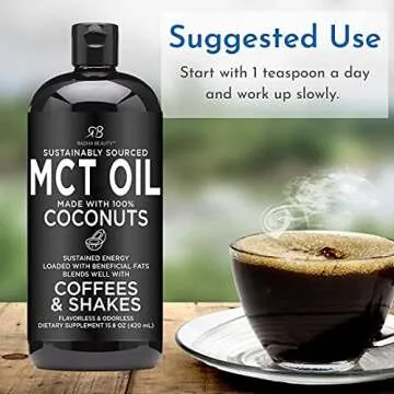 Radha Beauty Premium MCT Oil Made only from Non-GMO Coconuts - 15.8oz. Keto, Paleo, Gluten Free and Vegan Approved.