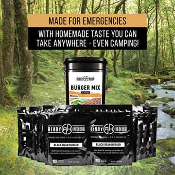 Ready Hour, Black Bean Burger Mix, Real Non-Perishable Recipe, 25-Year Shelf Life, Emergency and Adventure Food Supply, Includes 10 Resealable Pouches, 60 Servings