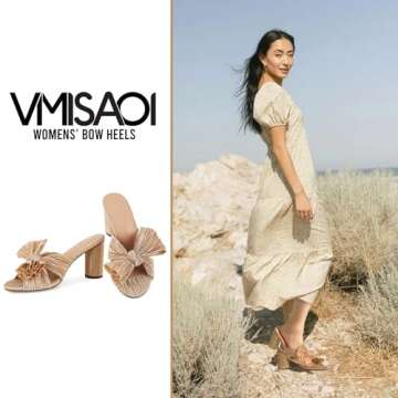 VIMISAOI Womens Bow Heels High Block Chunky Slide Sandals Open Toe Ankle Strap Wedding Dress Pumps S...