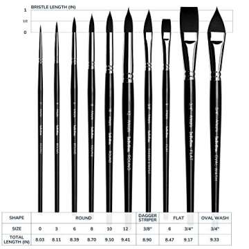 ARTEGRIA Watercolor Brush Set, 10 Soft Synthetic Squirrel Paint Brushes, Including Pointed Rounds, Flats, Dagger, Oval Wash