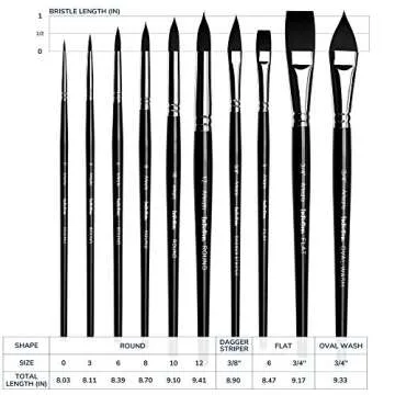 ARTEGRIA Watercolor Brush Set, 10 Soft Synthetic Squirrel Paint Brushes, Including Pointed Rounds, Flats, Dagger, Oval Wash