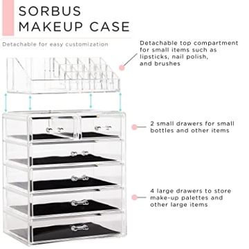 Sorbus Clear Cosmetic Makeup Organizer - Stylish and Spacious Storage Solution for Your Beauty Essentials