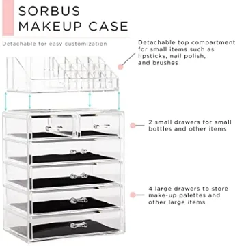 Sorbus Clear Cosmetic Makeup Organizer - Stylish and Spacious Storage Solution for Your Beauty Essentials