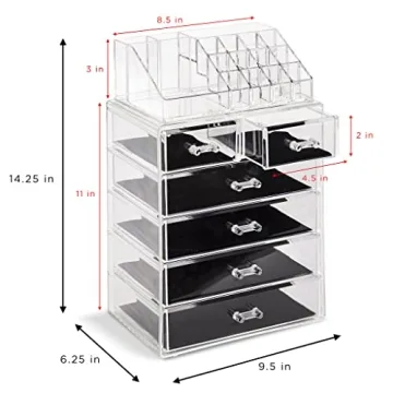 Sorbus Clear Cosmetic Makeup Organizer - Stylish and Spacious Storage Solution for Your Beauty Essentials