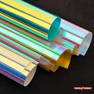 Stardustworkx Holographic Glitter Opal Iron on Vinyl Holographic Heat Transfer Vinyl Rainbow Vinyl Glitter HTV Metallic HTV Sheets Bling Bundle 4 Chameleon Iridescent 12" x 10" for Cricut Silhouette