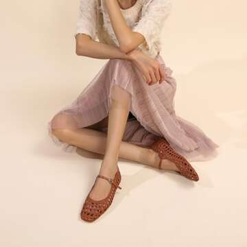 Molozoey Woven Mesh Ballet Flats for Women with Metal Buckle Strap Ballerina Flat Shoes Comfortable ...