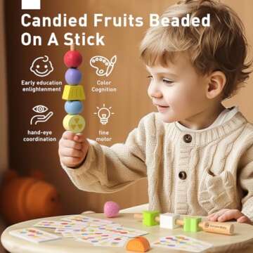 Montessori Wooden Beaded Toy for Toddlers3-4 5Years Old, Sorting and Stacking Block Toy,Threading To...