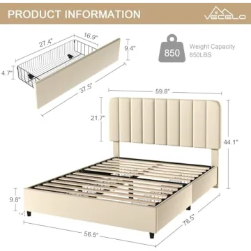 VECELO Full Size Upholstered Bed Frame with Storage