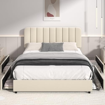 VECELO Full Size Upholstered Bed Frame with Storage