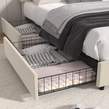 VECELO Full Size Upholstered Bed Frame with Storage