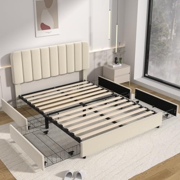VECELO Full Size Upholstered Bed Frame with Storage
