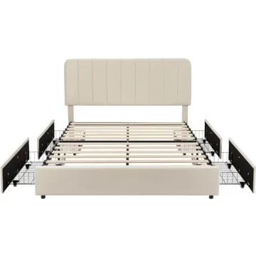VECELO Full Size Upholstered Bed Frame with Storage