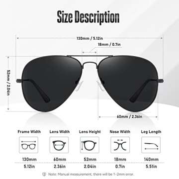 kunchu Classic Aviator Sunglasses for Men Womens Sunglasses Driving Polarized Sunglasses UV 400 Lens Protection