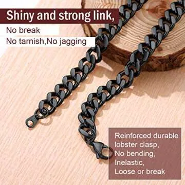 FindChic Thick Black Chain Necklace for Men 9MM Chunky Curb Link Chains for Men 24''