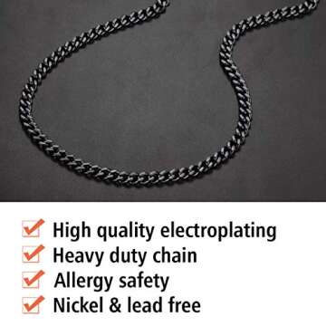 FindChic Thick Black Chain Necklace for Men 9MM Chunky Curb Link Chains for Men 24''
