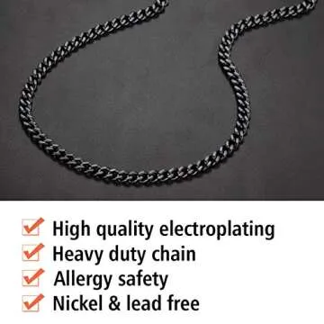 FindChic Thick Black Chain Necklace for Men 9MM Chunky Curb Link Chains for Men 24''