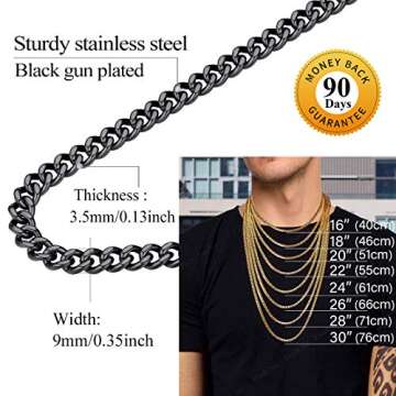 FindChic Thick Black Chain Necklace for Men 9MM Chunky Curb Link Chains for Men 24''