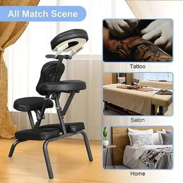 LEMY Portable Massage Chair, Folding Tattoo Chair with Face Cradle for Spa, Therapy, Beauty Salon, Black