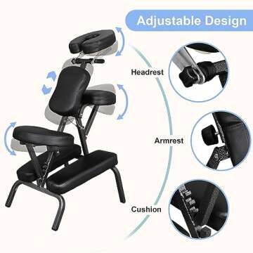 LEMY Portable Massage Chair, Folding Tattoo Chair with Face Cradle for Spa, Therapy, Beauty Salon, Black