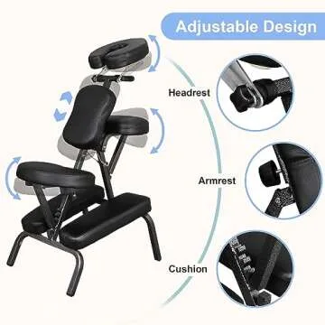 LEMY Portable Massage Chair, Folding Tattoo Chair with Face Cradle for Spa, Therapy, Beauty Salon, Black