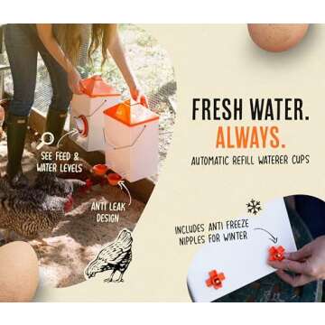 Roosty's XL 14lb Chicken Feeder and Waterer Set, Large Chicken Waterer 3 Gallon, Automatic Chicken Feeder No Waste, Chicken Water Feeder, Chicken Water Dispenser, Poultry Feeder, Large Chicken Feeders