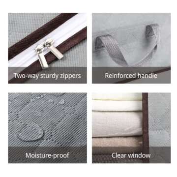 JNYONG 8-Pack Foldable Closet Organizer Clothing Storage Bags with Clear Window, Reinforced Handle and sturdy zipper