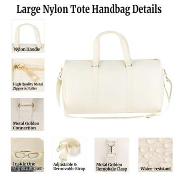 YogoRun Duffle Bag Carry on Luggage Bag Weekender Bags for Women Travel Large Nylon Sports Gym Bag (Beige)