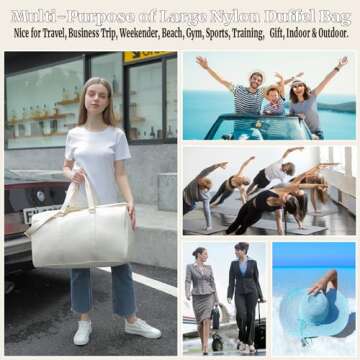 YogoRun Duffle Bag Carry on Luggage Bag Weekender Bags for Women Travel Large Nylon Sports Gym Bag (Beige)