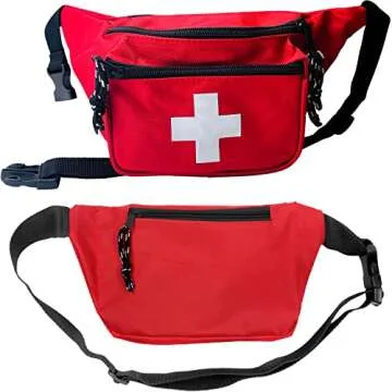 ASA TECHMED Lifeguard Fanny Pack with Whistle Lanyard - Baywatch Style First Aid Hip Pack w/Adjustable Strap, Cross Logo + Zipper Pouch, Emergency Equipment Set Red