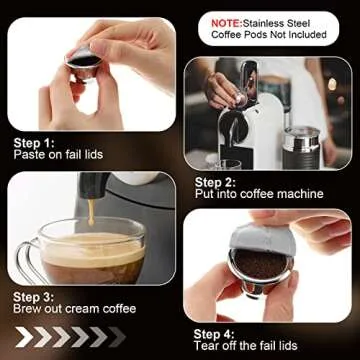 Ctosree 204 Pcs Espresso Coffee Capsules Foil Seals Aluminum Lids Stickers to Reuse Capsules Espresso Machine Pods Stainless Steel Cups, 37 mm