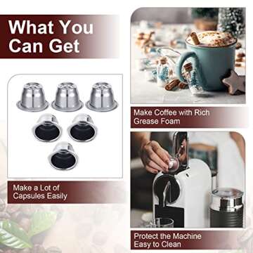 Ctosree 204 Pcs Espresso Coffee Capsules Foil Seals Aluminum Lids Stickers to Reuse Capsules Espresso Machine Pods Stainless Steel Cups, 37 mm