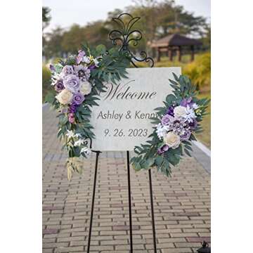 ponatia Wedding Arch Flowers(Pack of 2), Artificial Purple Wedding Flowers for Wedding Welcome Signs...