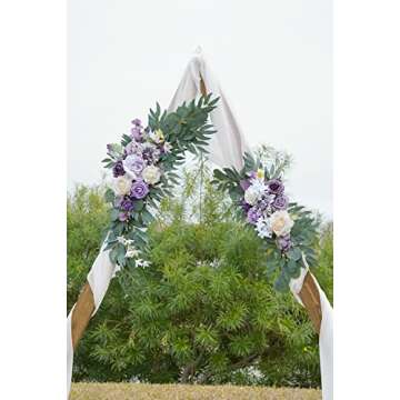 ponatia Wedding Arch Flowers(Pack of 2), Artificial Purple Wedding Flowers for Wedding Welcome Signs Decorations and Arch Flowers for Wedding Ceremony Reception (Lilac & Cream)