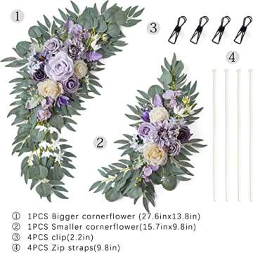 ponatia Wedding Arch Flowers(Pack of 2), Artificial Purple Wedding Flowers for Wedding Welcome Signs Decorations and Arch Flowers for Wedding Ceremony Reception (Lilac & Cream)