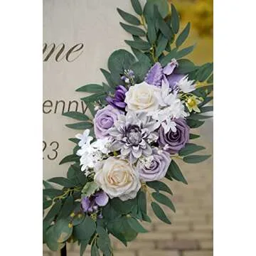 ponatia Wedding Arch Flowers(Pack of 2), Artificial Purple Wedding Flowers for Wedding Welcome Signs Decorations and Arch Flowers for Wedding Ceremony Reception (Lilac & Cream)