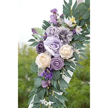ponatia Wedding Arch Flowers(Pack of 2), Artificial Purple Wedding Flowers for Wedding Welcome Signs Decorations and Arch Flowers for Wedding Ceremony Reception (Lilac & Cream)
