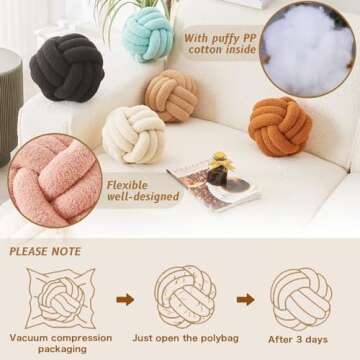 LUSJNGE Decorative Throw Knot Pillow Ball for Home Chair Sofa Couch Bed Aesthetic Round Decor Pillows Lambswool Knotted Pillow Cushion (Beige, 8.7inches)