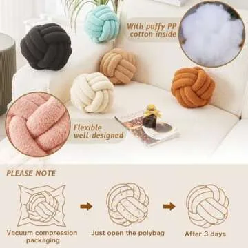 LUSJNGE Decorative Throw Knot Pillow Ball for Home Chair Sofa Couch Bed Aesthetic Round Decor Pillows Lambswool Knotted Pillow Cushion (Beige, 8.7inches)